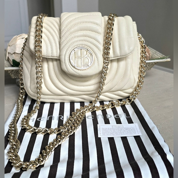 Henri Bendel Quilted Leather Convertible Gold Chain Shoulder  Bag NWOT - Picture 1 of 15